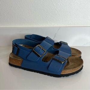 COPY - Birkenstock Betula Blue Nubuck Leather Buckle Back Strap Slip On Sandal …